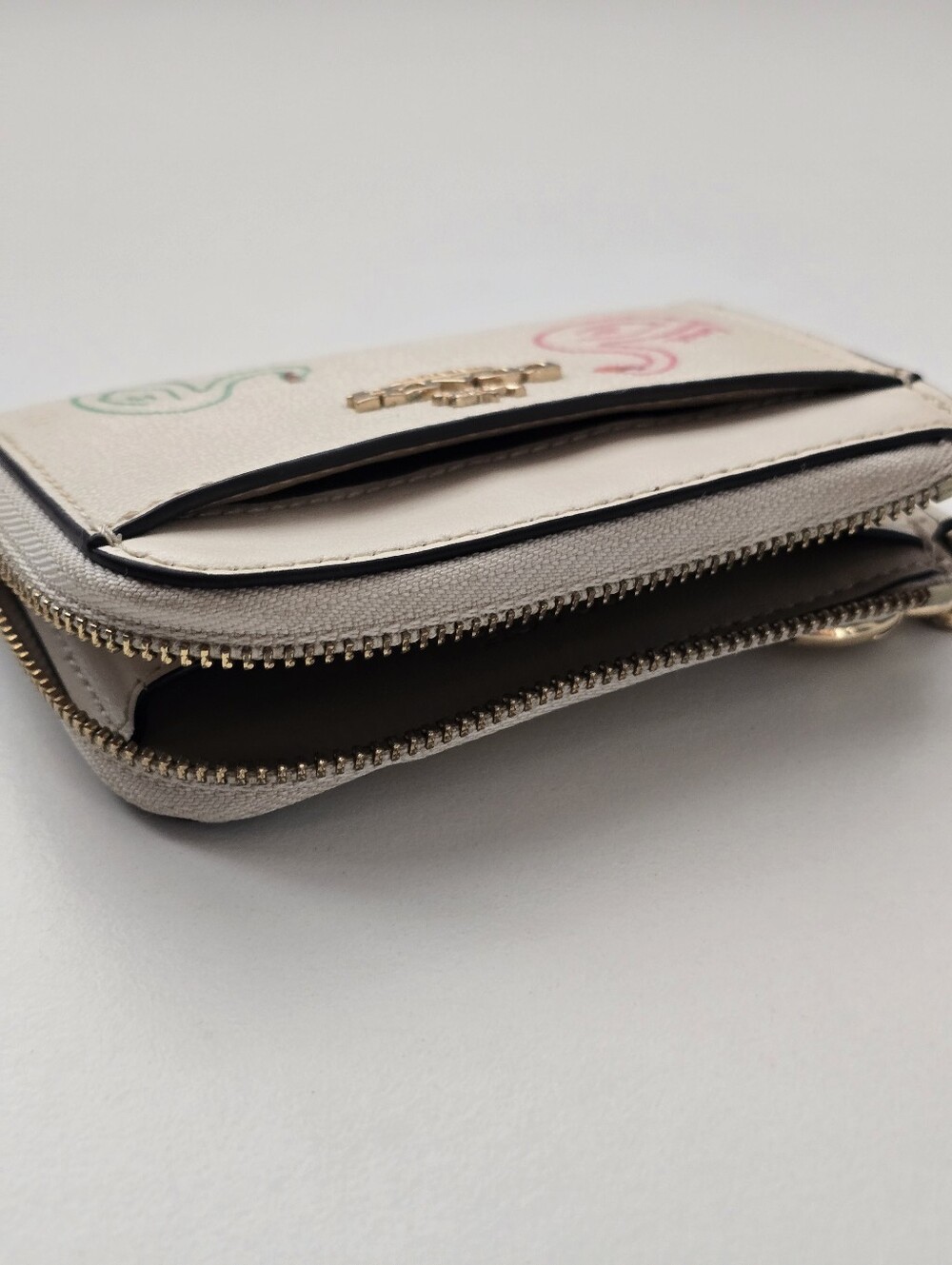 Coach L Zip Card Case Swan Print C8377 Chalk White Key Ring Wallet - Picture 15 of 15